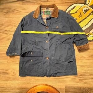 Navy blue corduroy collar chore jacket with plaid lining (0134)